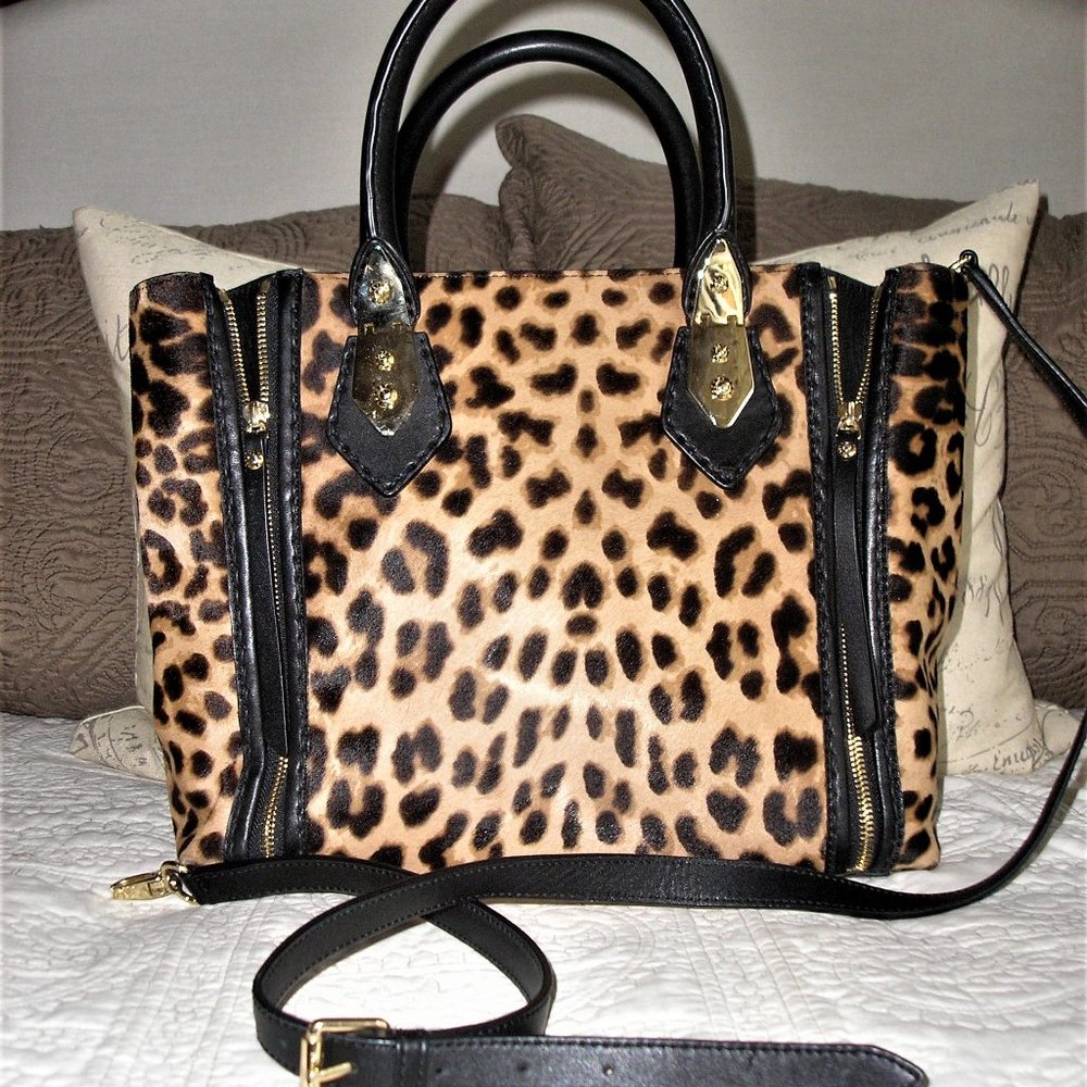 Henri Bendel A List Gusset Leopard  Satchel